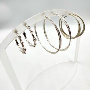 3 Pair - Silver Big Hoop Earring Variety Package